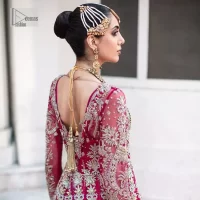 Shocking Pink Scalloped Maxi Lehenga – Gray Dupatta - Image 4