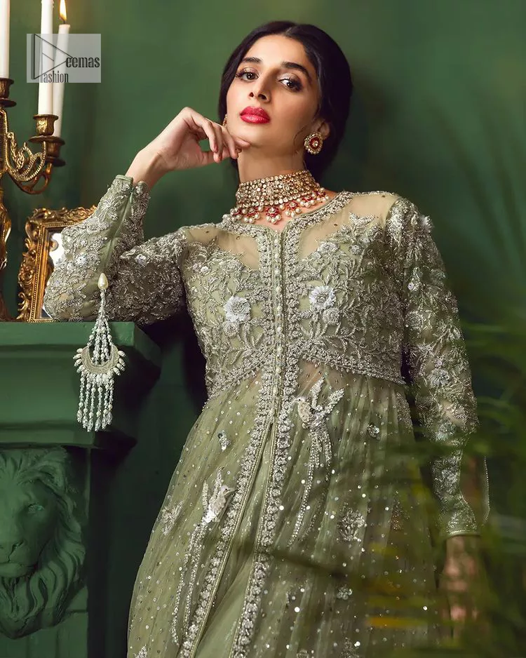 Buy Incredible Dusty Green Thread Embroidered Butterfly Net Lehenga Choli  From Zeel Clothing