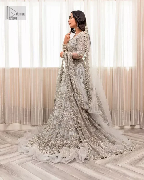 Enter the world of allurement with steel grey, a gorgeous go-to dress for nikah to make you look classy and