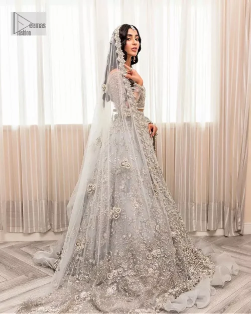 Enter the world of allurement with steel grey, a gorgeous go-to dress for nikah to make you look classy and