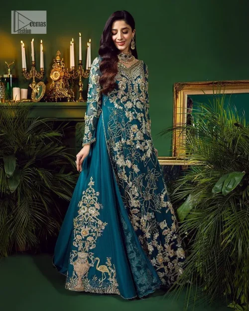 Let the outfit speak for itself! DeemasFashion presents this party wear in teal blue colour.  Be a centre of attraction