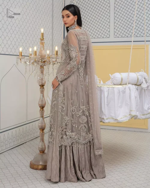 Chill vibes in grey are very rare. A beautiful grey shirt with a medley of hand-embellished floral motifs and floral