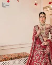 Dark Red Scalloped Blouse – Lehenga n Dupatta - Image 2