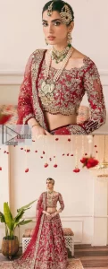 Dark Red Scalloped Blouse – Lehenga n Dupatta - Image 7