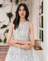 Ice Blue Front Open Long Shirt – Lehenga - Image 3