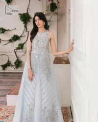 Ice Blue Front Open Long Shirt – Lehenga - Image 4