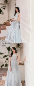 Ice Blue Front Open Long Shirt – Lehenga - Image 5