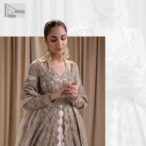 Make a statement with a light fawn article on your nikah day! DeemasFashion presents the light fawn heavy maxi which