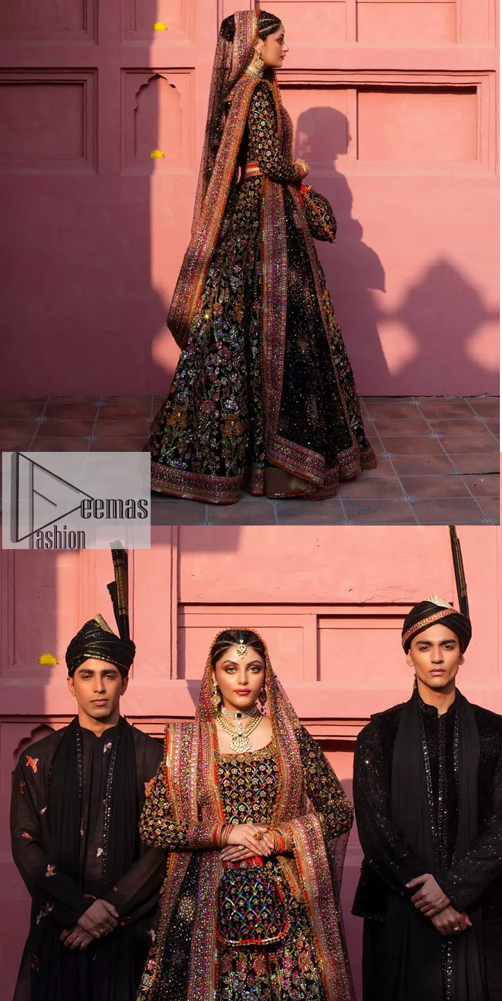 Black Velvet Blouse With Embroidered Lehenga Skirt and Net Dupatta Scallop  Beaded Border. Custom Made Indian Outfit for Women - Etsy