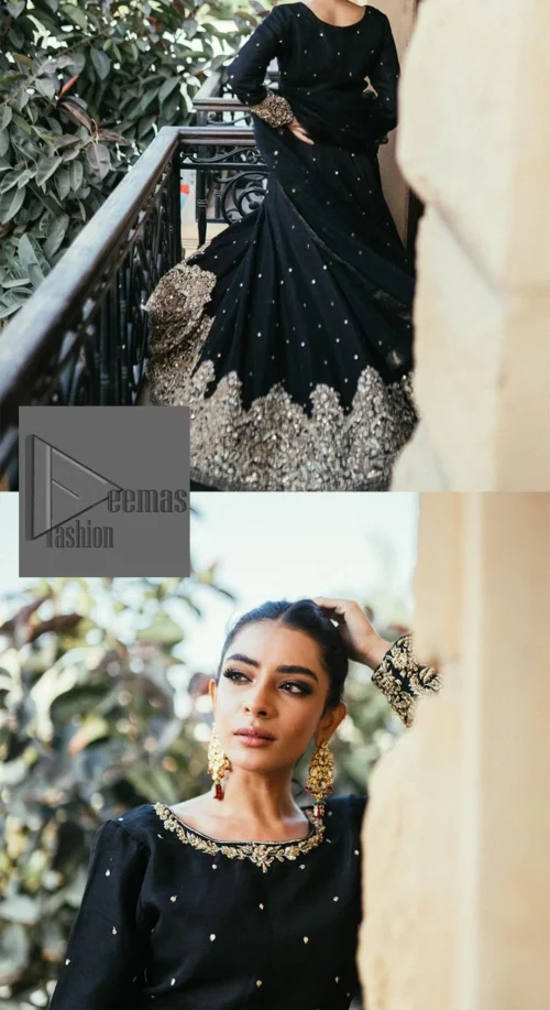 She wears a black colour as her wedding dress and looked stunning on her party event. DeemasFashion presents this outfit