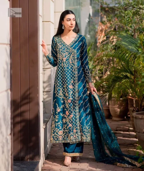 Teal Angrakha – Trousers n Dupatta