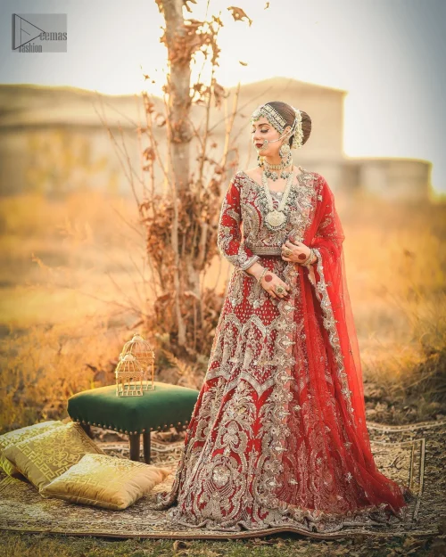 The Red Blouse Flared Lehenga Scalloped Dupatta exudes a timeless, fairytale-like elegance perfect for your reception or first day.