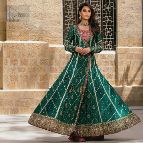 Bottle Green Angrakha Palazzo Pants Dupatta