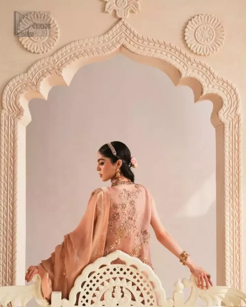 Peach Pink Front Open Jacket Sharara Dupatta