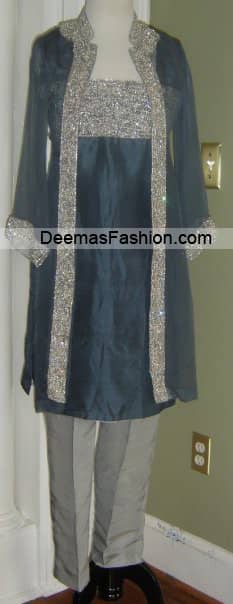 Pakistani Formal Wear Fashion - Grey Silver Dress