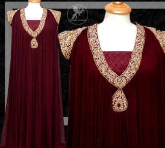 dark maroon color gown