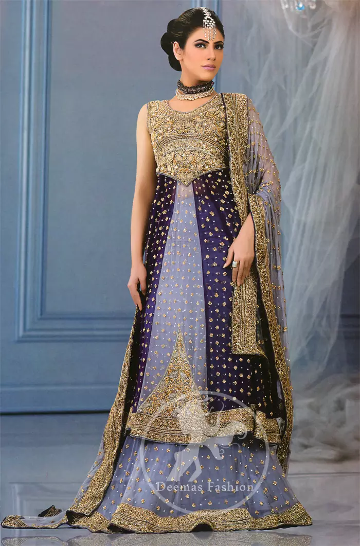 Buy Blue Georgette Stand Collar Embellished Anarkali Gown With Dupatta For  Women by Shloka Khialani Online at Aza Fashions.