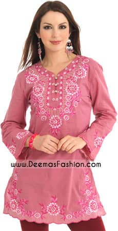 Ladies kurtiz Clothes - Pink Embroidered Kurti Design