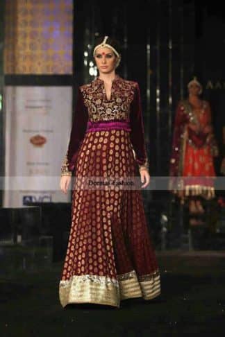 Latest Pakistani Designer Dress 2013 Maroon Anarkali Pishwas