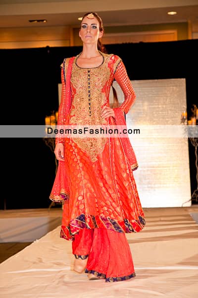 Latest Pakistani Formal Wear Deep Orange Sharara
