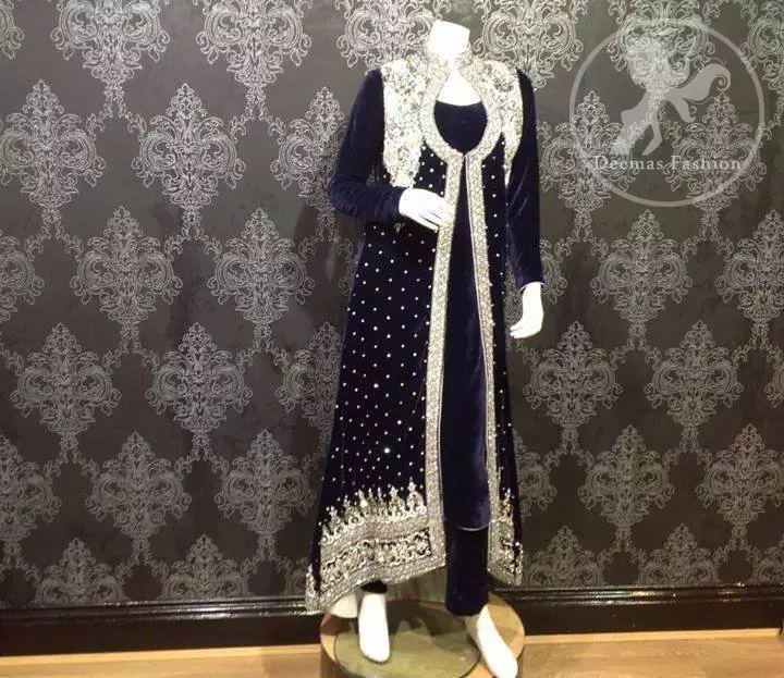Bollywood designer Long velvet gown With Velvet Stall – Anam's Designs-hkpdtq2012.edu.vn