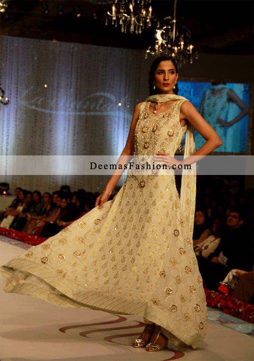 Latest Trendy Clothing Off White Anarkali Pishwas Mehndi Wear