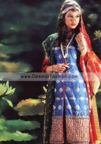 Pakistani Designer Wear Bridal Dress - Red Blue Dress