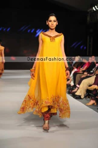 Pakistani Designer Wear - Golden Yellow Pishwas