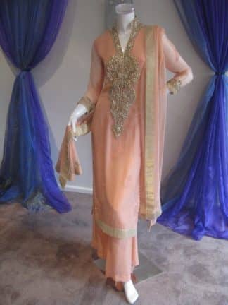 Paksitani Casual Dress - Peach Chiffon Designer Wear