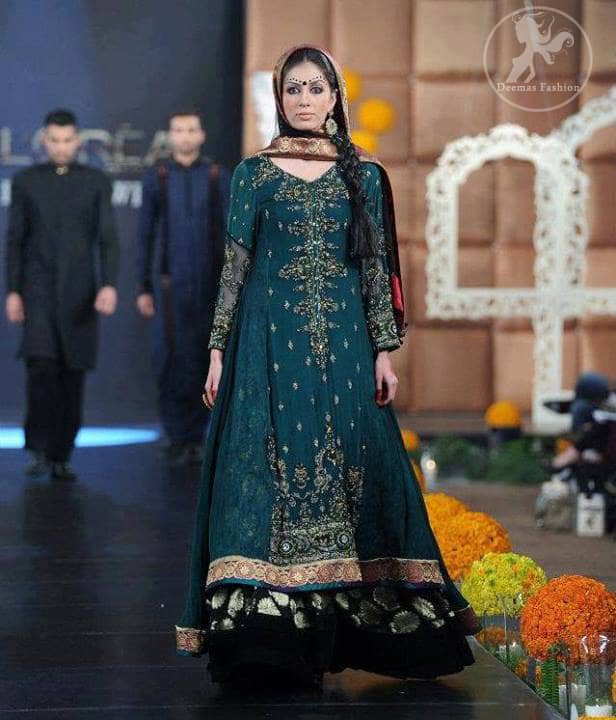 Teal Double Layer Anarkali Frock and Trouser