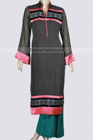Blakish Gry Lining Shirt With Turquoise Pants
