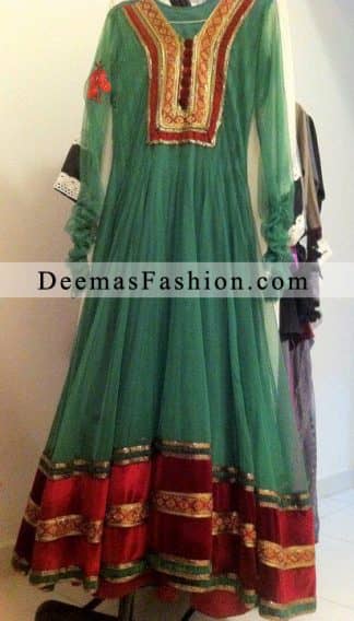 Bottle Green Anarkali Pishwas Dress