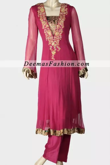 Deep Pink A-line Embroidered Frock