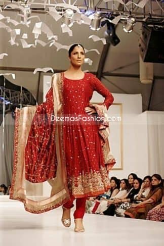 Pakistani Ladies Fashion Red Bridal Anarkali Outfit