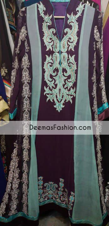  Ferozi Green Purple Aline Casual Wear Dress