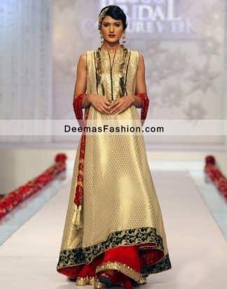 Latest Pakistani Formal Dress Dull Golden Aline Frock