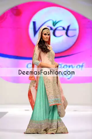  Peach Ferozi Green Designer Wear Bridal Sharara