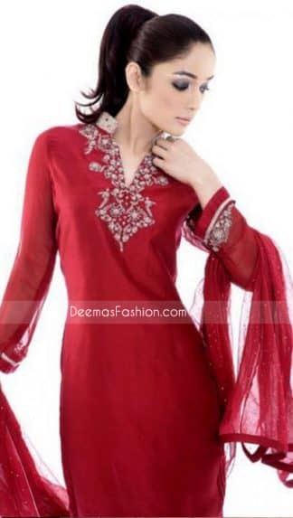 New Pakistani Ladies Dress - Red Chiffon