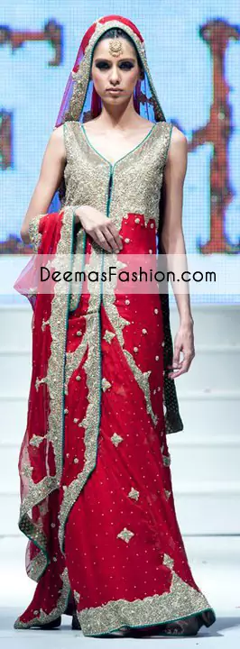  Red Designer Wear Bridal Lehnga with Train Gown