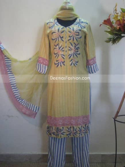 Pakistani Shalwar Kameez Casual Suit Yellow Blue Lining