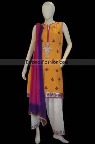 Designer Wear - Yellow & White Shalwar Kameez
